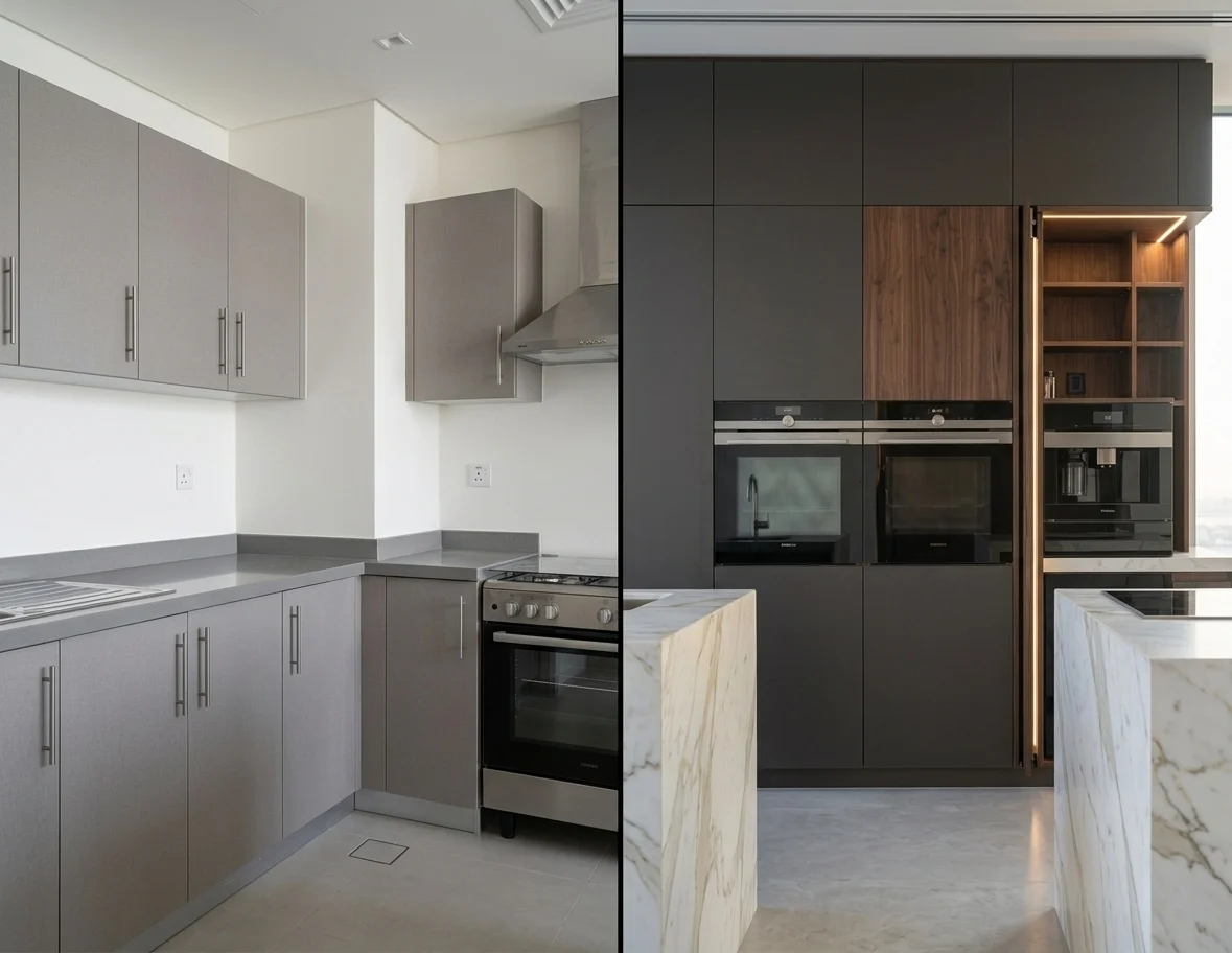 Premium modular framework illustrating kitchen renovation cost in Dubai comparison
